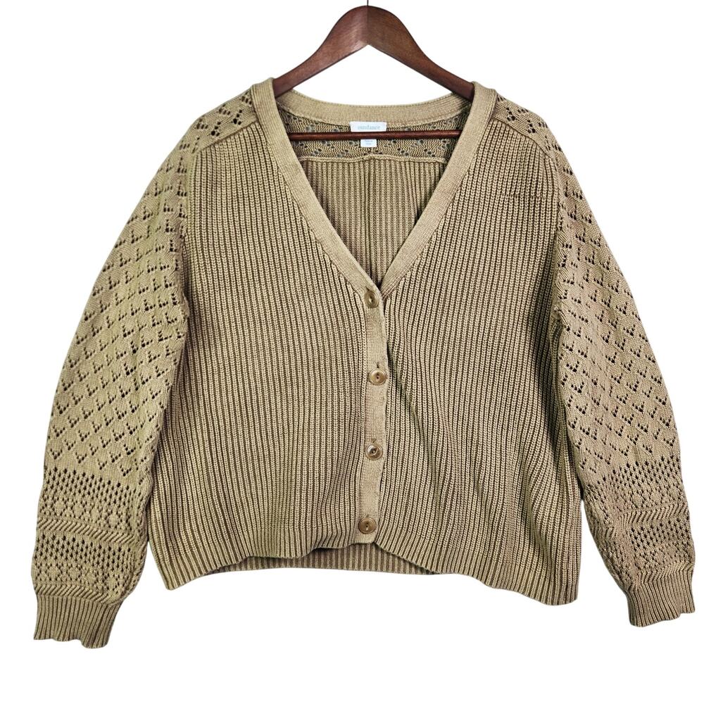 Sundance My Darling Knit Cardigan Sweater XL Brown Neutral Cotton Button FLAW**